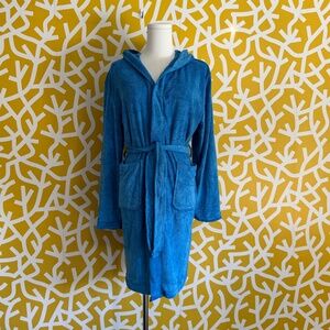 Like New Blue Microfiber Short Bathrobe with Hoodie - S/M
